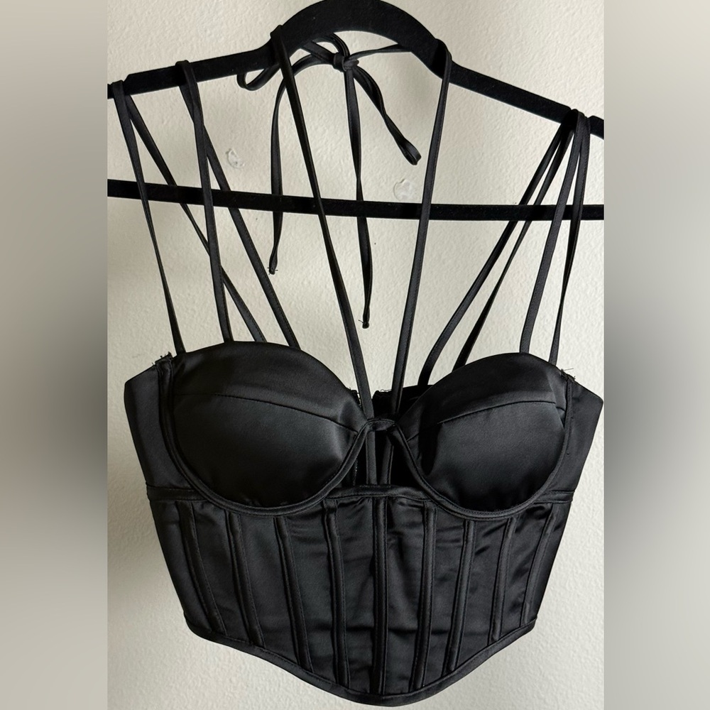 Aqua Black Strappy Crop Top